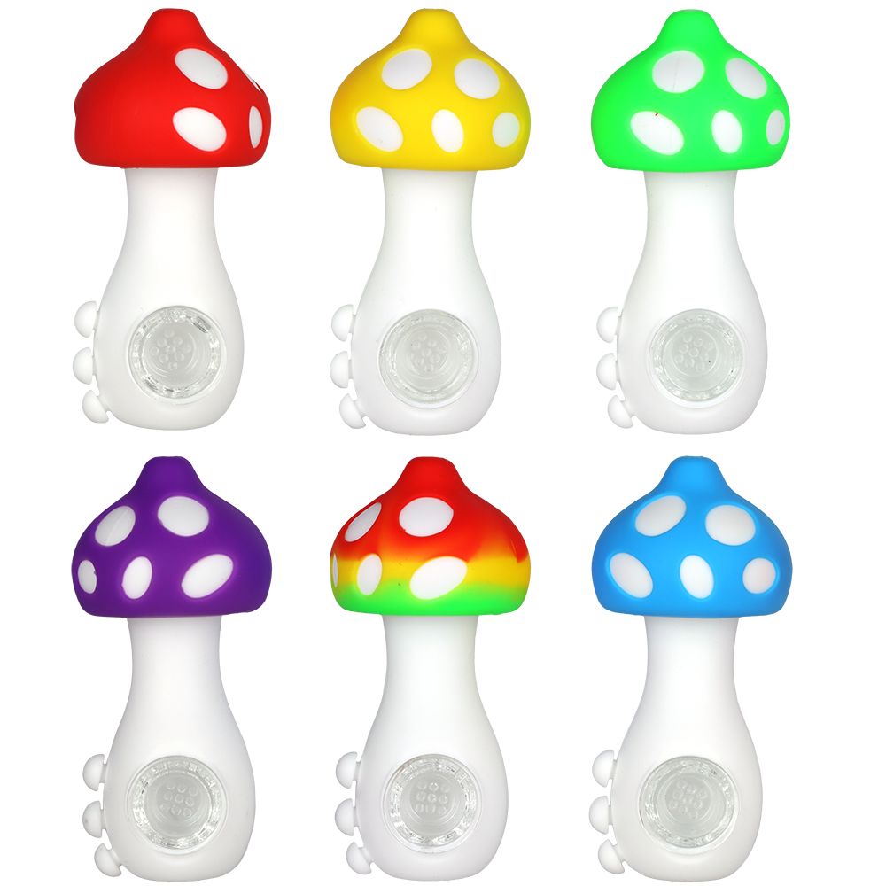 6CT BUNDLE - Silicone Mushroom Hand Pipe - 4.25" / Assorted Colors