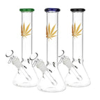 Gold Hemp Leaf Glass Beaker Water Pipe | 14mm F | Colors Vary