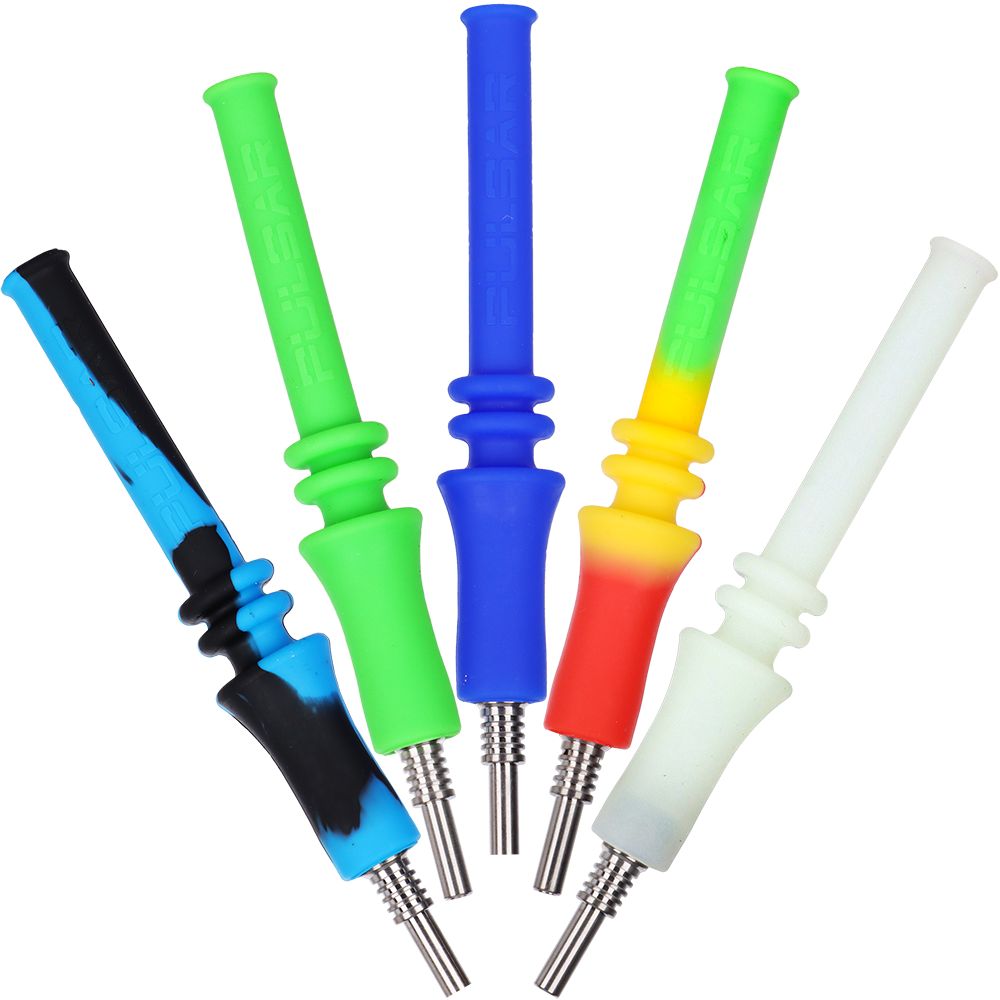 5CT BUNDLE - Pulsar Rip Silicone Vapor Straw w/ Titanium Tip - 6.25" / Assorted Colors