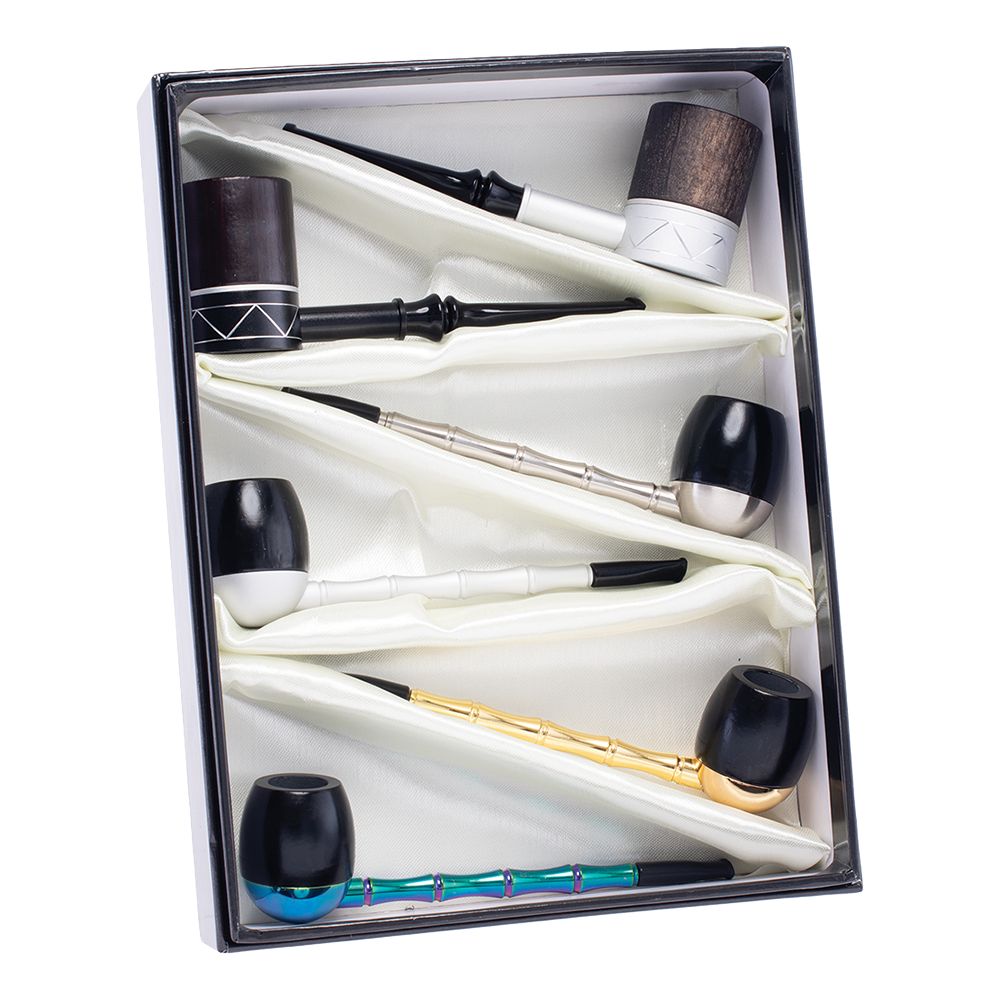 Fujima Futuristic Wood & Metal Tobacco Pipes - 5.5" / 6ct