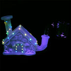Frosted Christmas House w/ Glow in Dark Lights Glass Mini Rig - 3" / 10mm F