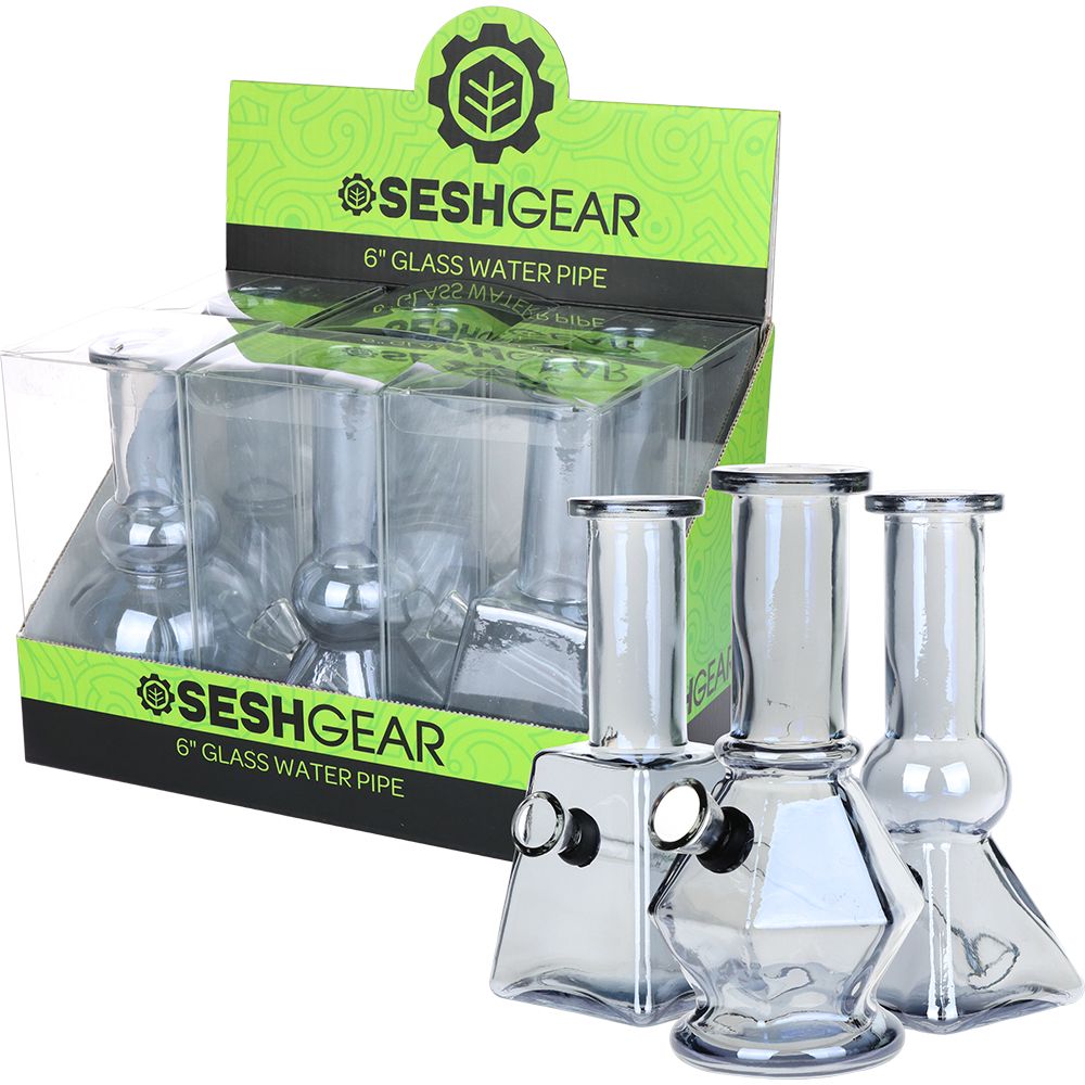 SeshGear Glass Mini Water Pipe | 6" | Grommet | Assorted Styles | 6ct Display