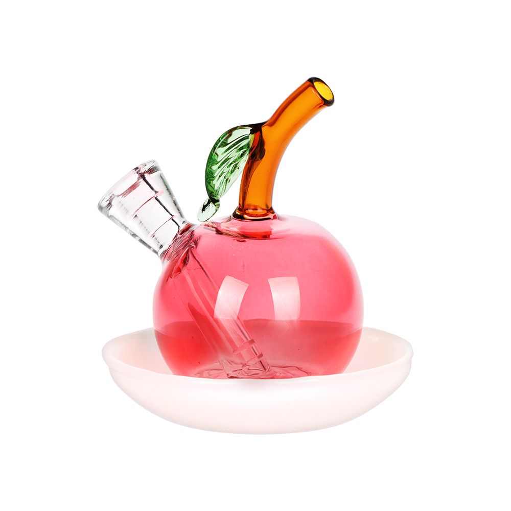 Astounding Apple on Dish Glass Cone Bubbler - 3.25" / Red