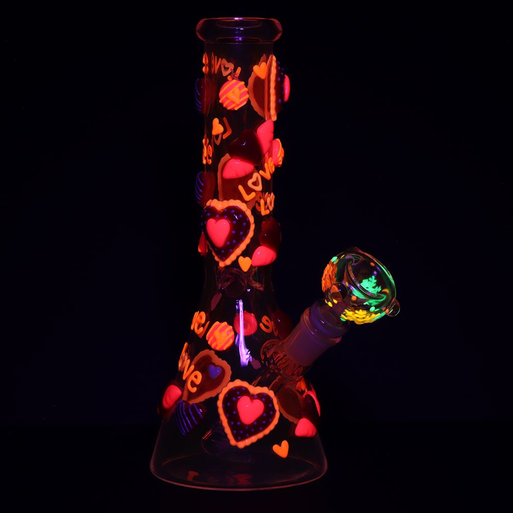 Hearts in Hearts Beaker Glass Water Pipe - 10" / 14mm F