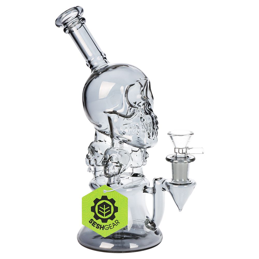SeshGear Stacked Skulls Electroplated Glass Water Pipe - 9"
