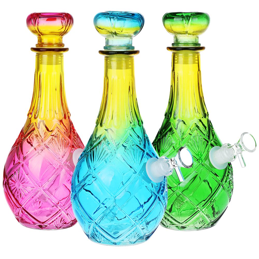 Vintage Decanter Ombre Glass Water Pipe - Lozenge / 10.5" / 14mm F / Colors Vary