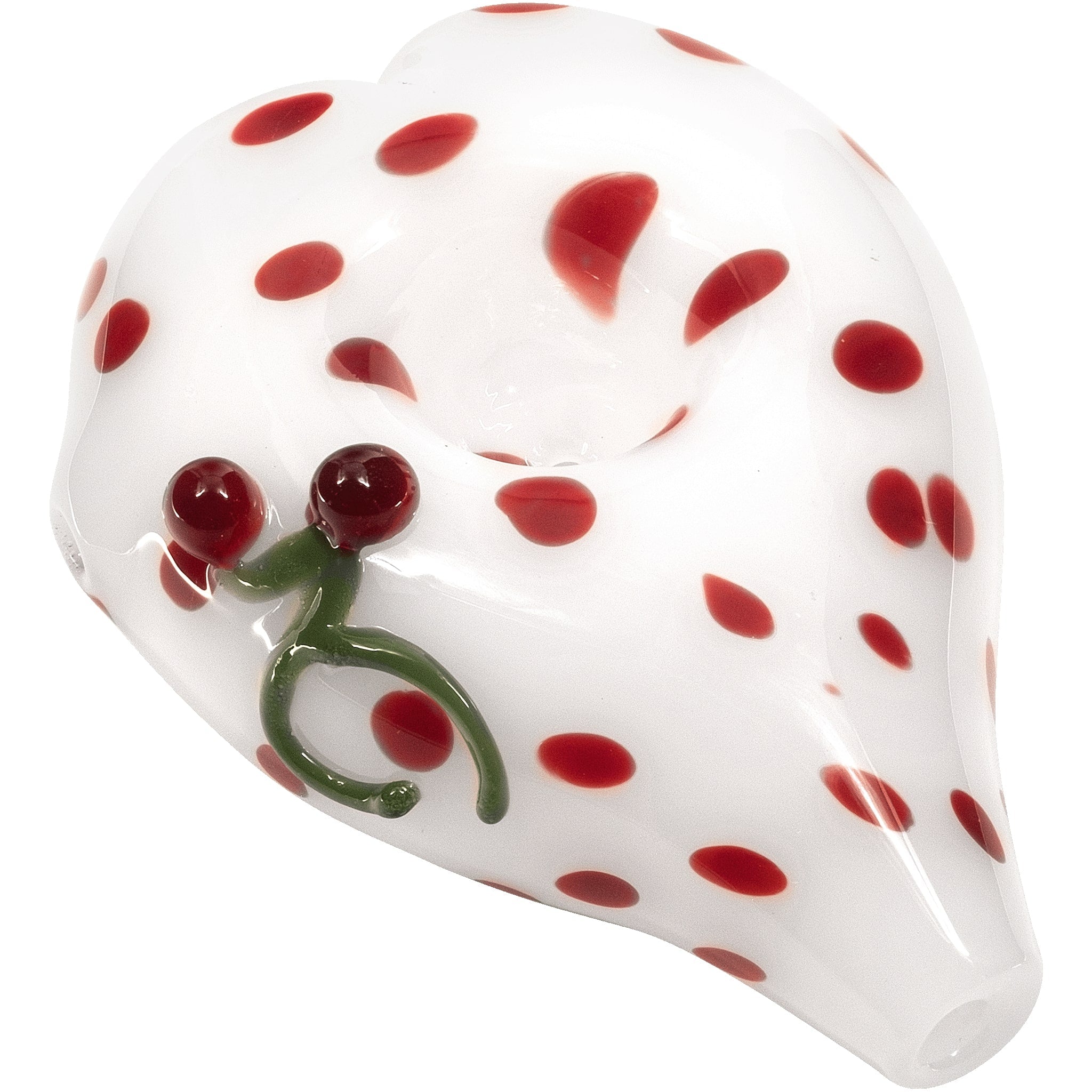 LA Pipes Elegant White Heart-Shaped Glass Hand Pipe with Red Polka Dots