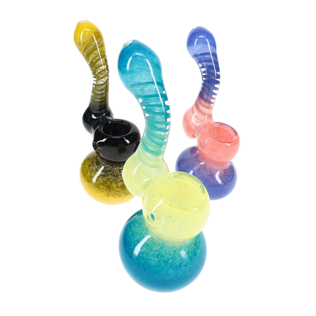 Multicolor Spiral Frit Sherlock Bubbler “Nebula Coil” – 5½″ – Assorted Colors