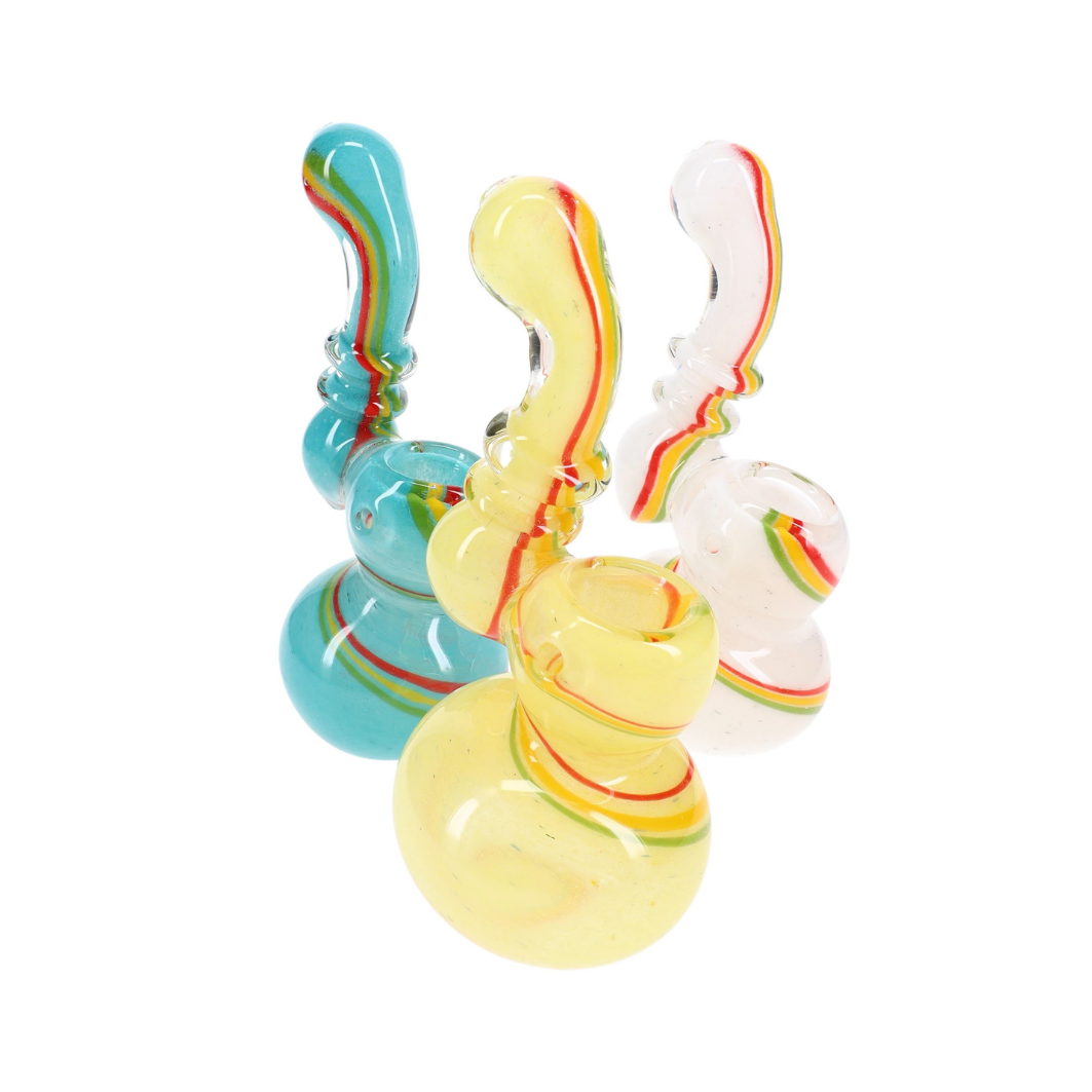 Rasta Swirl Frit Glass Sherlock Bubbler “Rasta Ripple” – 5″ – Assorted Colors