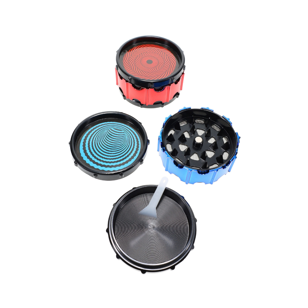 Hypnotic Design 3-Part Metal Herb Grinder “HypnoSpin” – 2″ – Assorted Colors