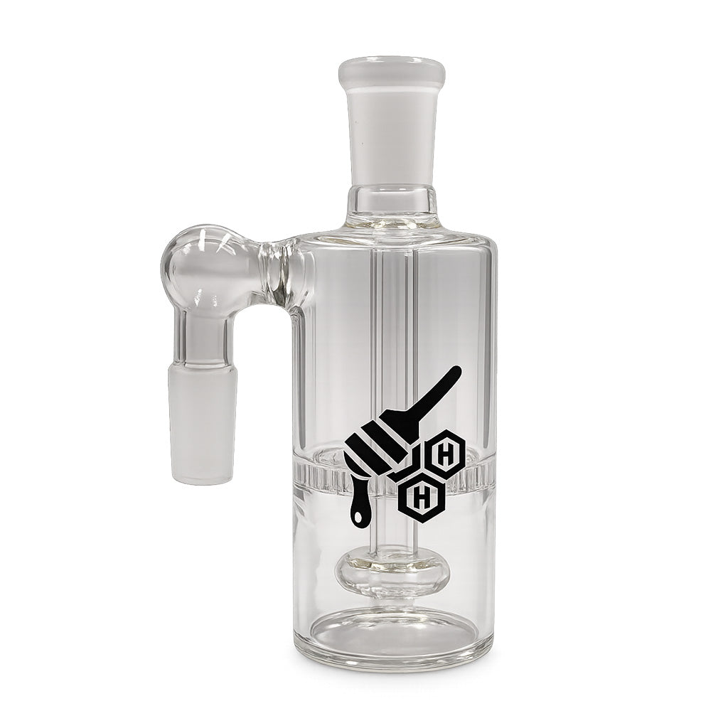 Honeybee Herb Core Cylinder Double Perc Glass Ash Catcher