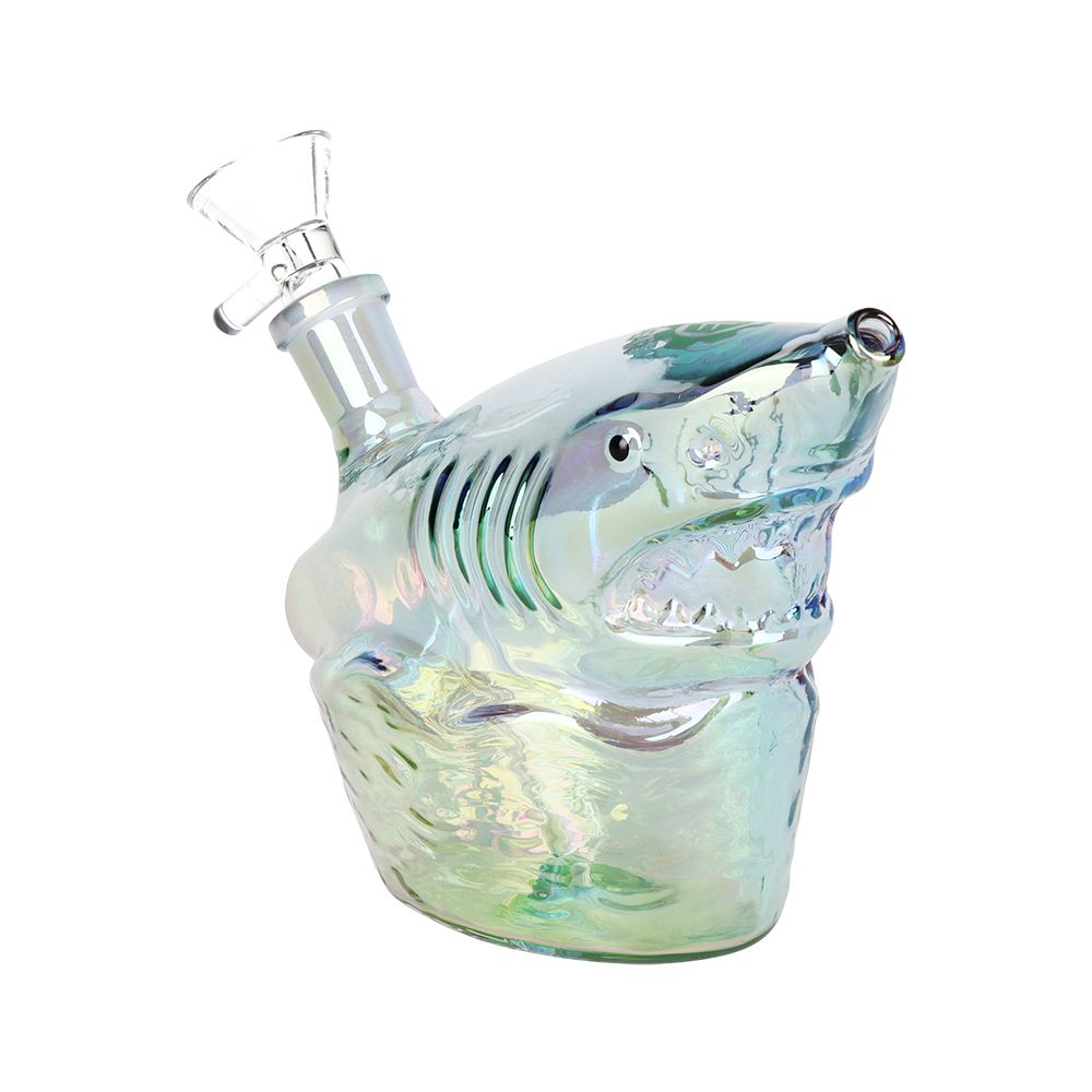 Seshgear Shark Attack Electroplated Glass Water Pipe - 5.5" / 14mm F / Colors Vary