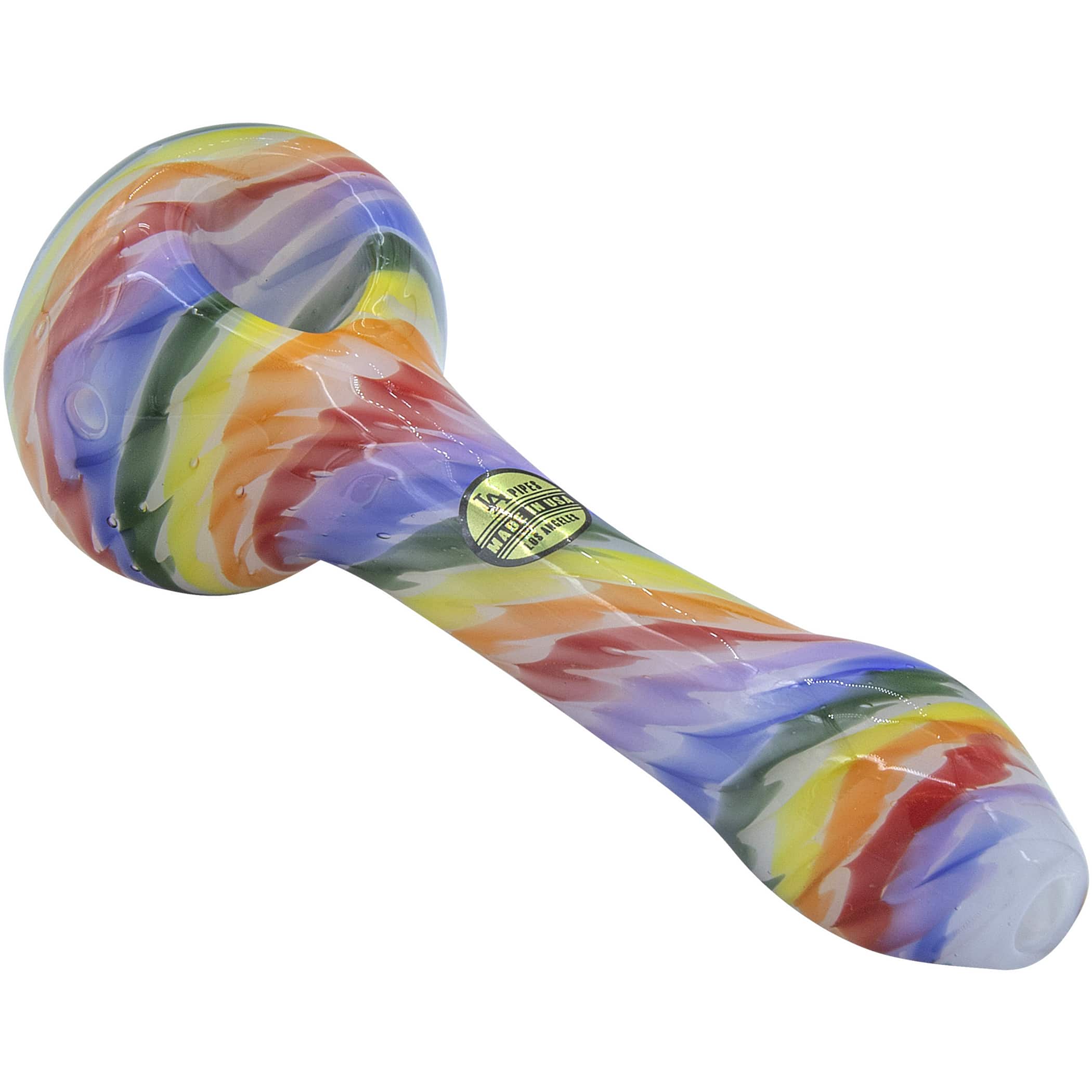 LA Pipes Rainbow Tie-Dye Glass Spoon Pipe on White