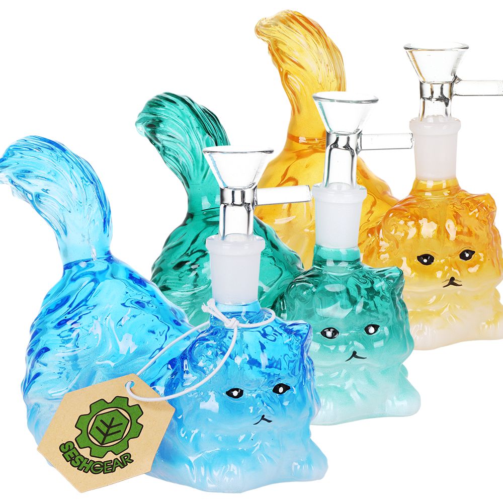 SeshGear Furry Kitty Glass Water Pipe - 4.75" / 14mm F / Colors Vary