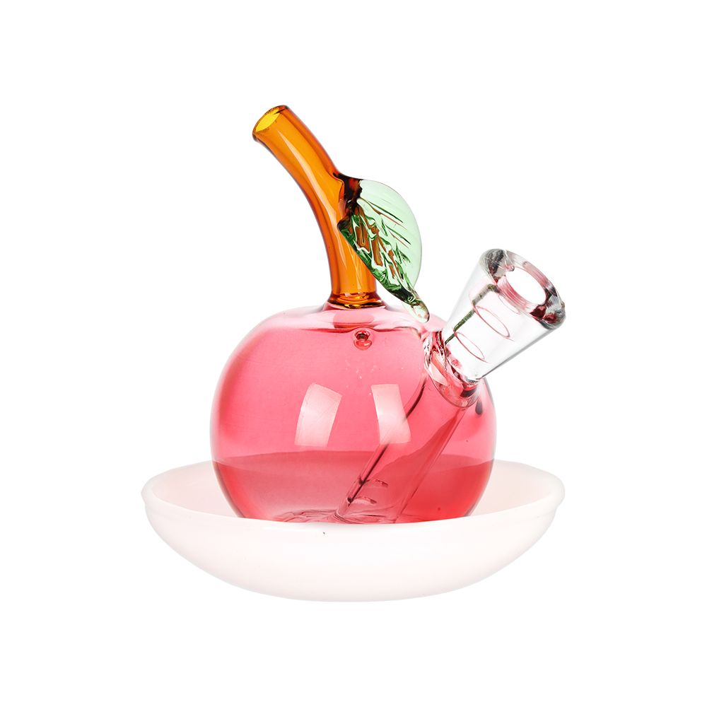 Astounding Apple on Dish Glass Cone Bubbler - 3.25" / Red
