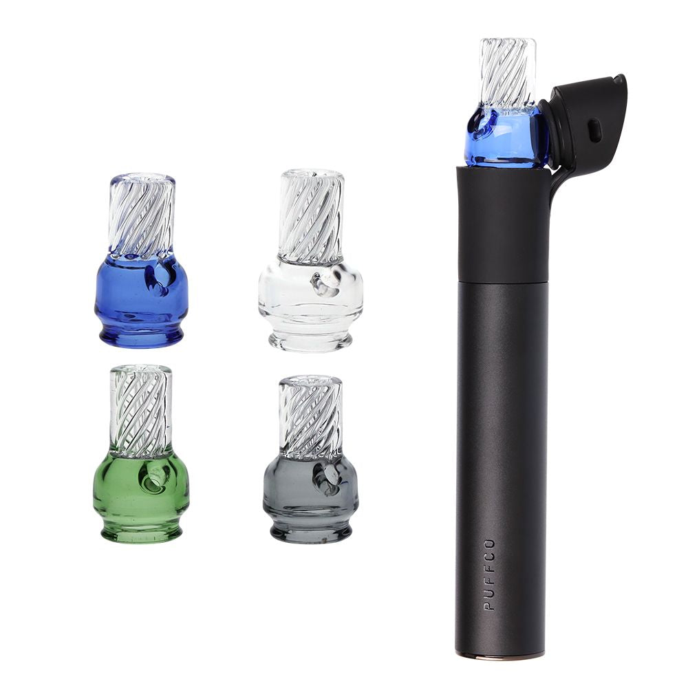 Pulsar Vortex Glass Mouthpiece Attachement for Puffco Pivot w/ Display Stand - Colors Vary