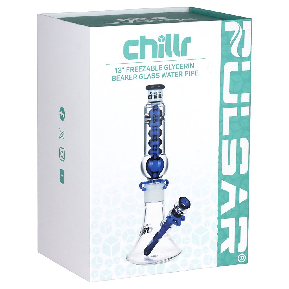 Pulsar Chillr Glycerin Beaker Glass Water Pipe - 13" / 14mm F / Blue